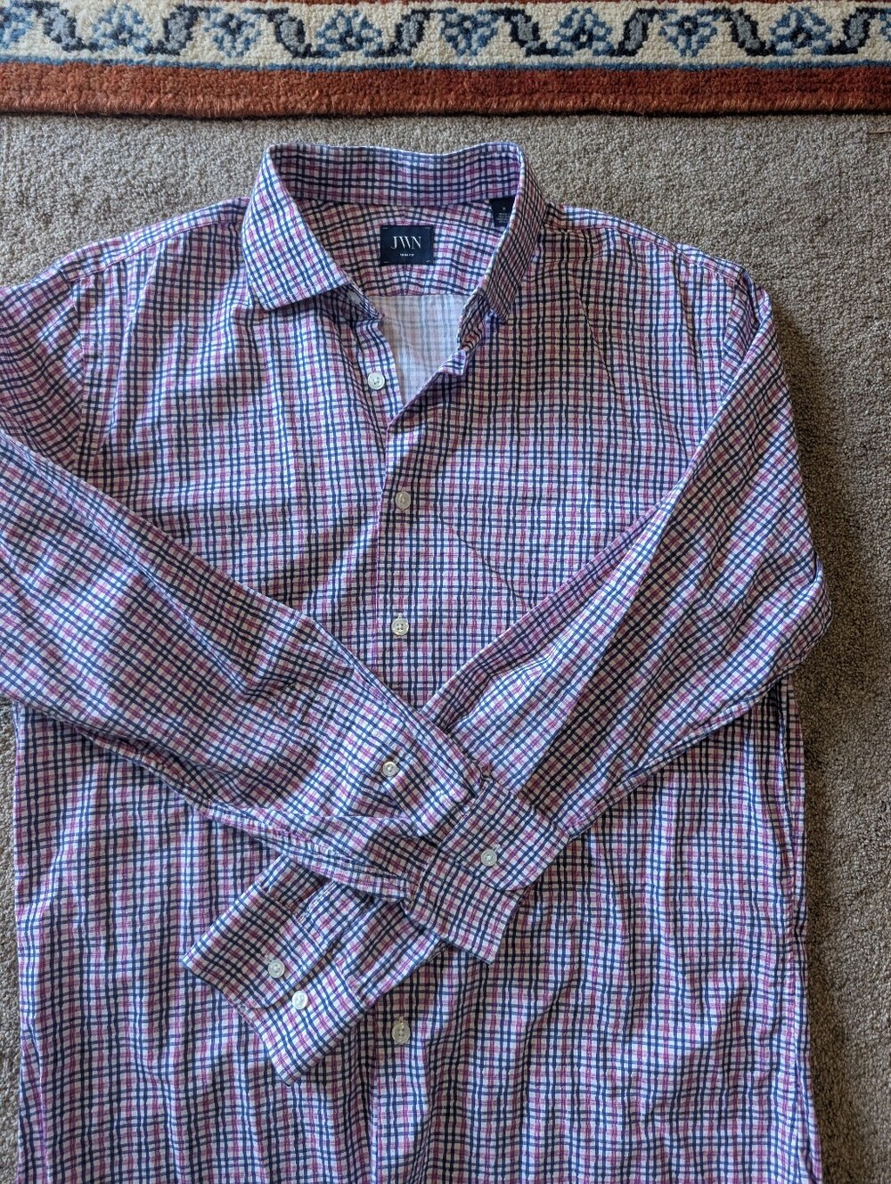 John W. Nordstrom JWN Plaid Button Down Dress Shirt Trim Fit 16